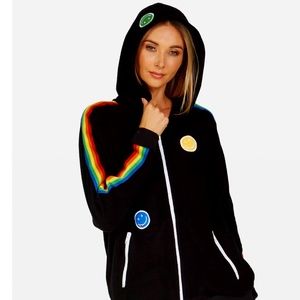 Lauren Moshi - Peace Love and Moshi Patches Black zip up sweatshirt/jacket XL